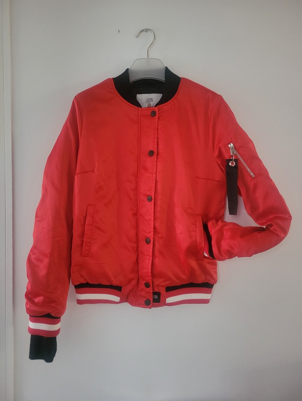 Sixth June Paris Red Satin PVRIS 75 Varsity Bomber Jacket - Size L